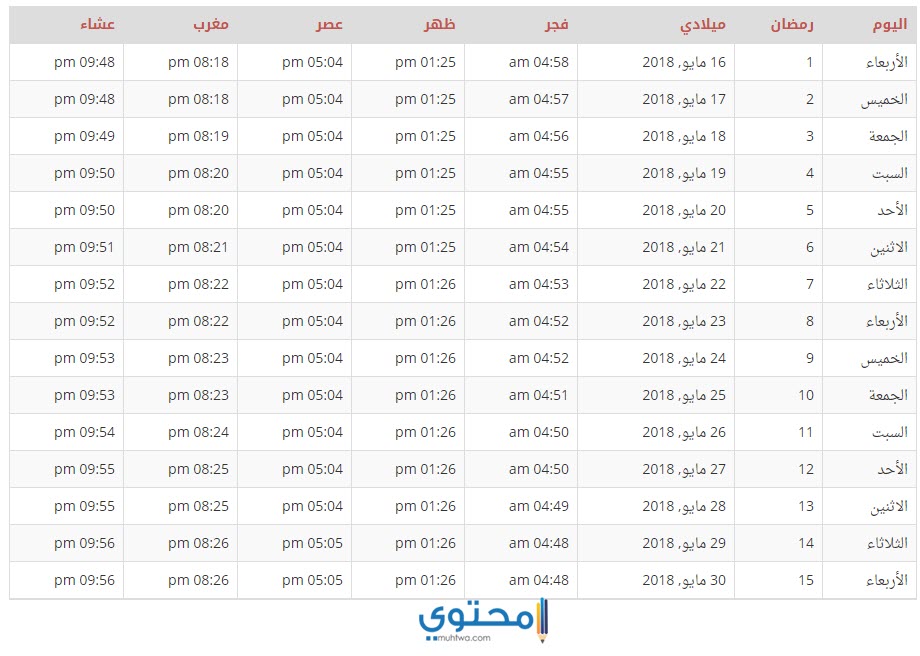 امساكية المغرب 2020