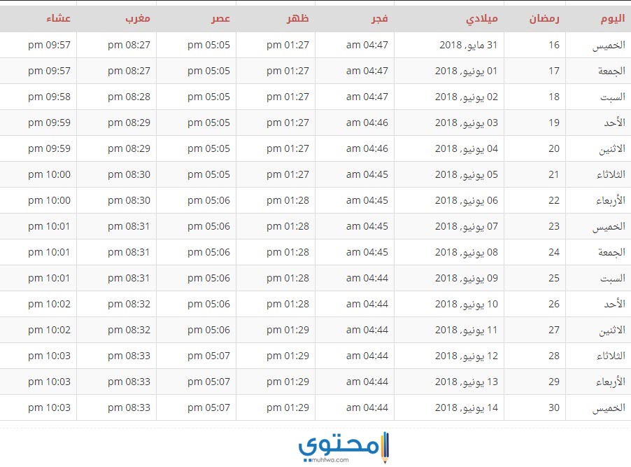 امساكية المغرب 2020