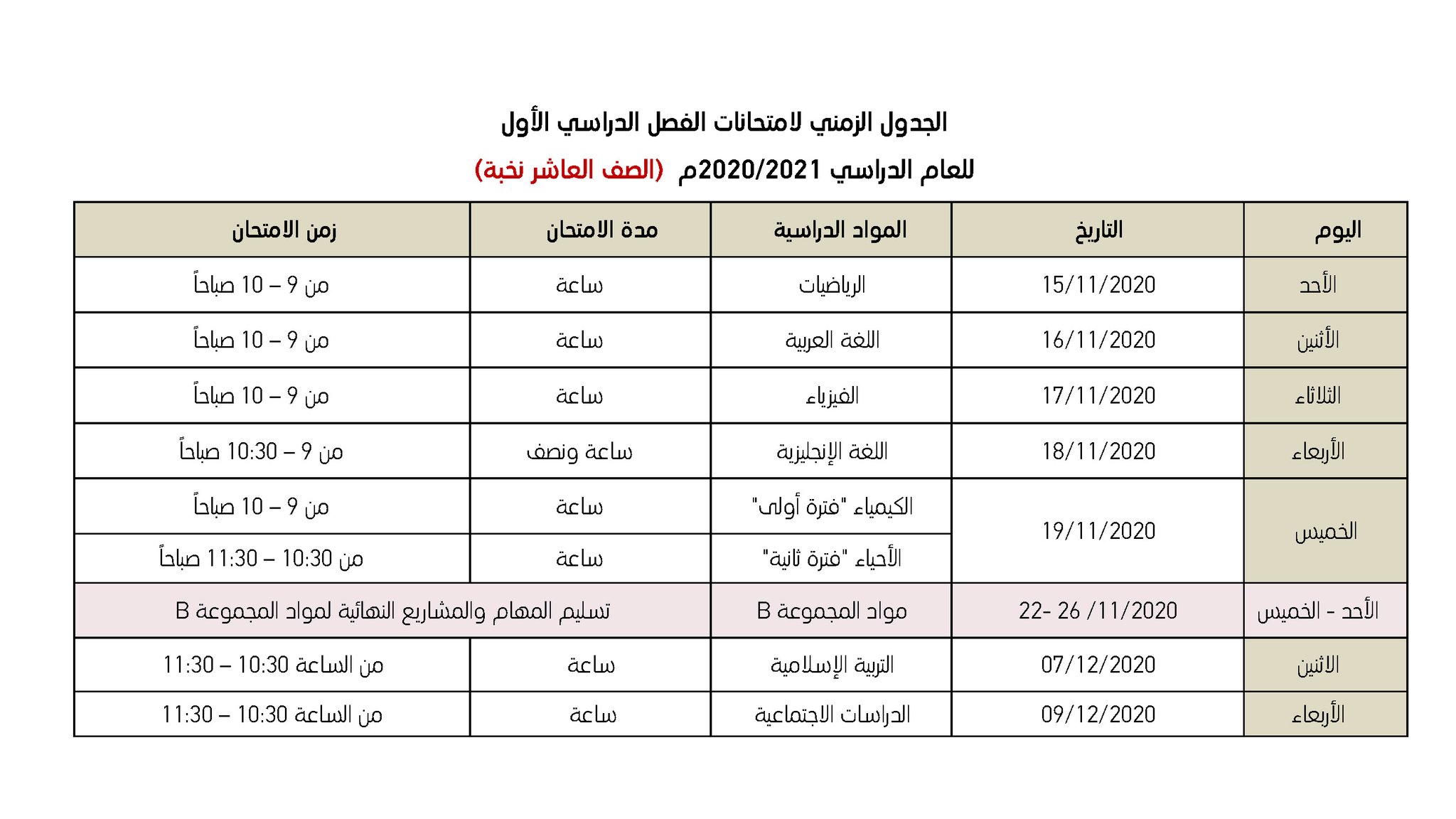 برنامج النخبة للصف العاشر