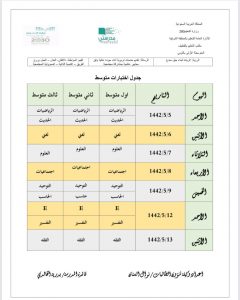 برنامج الامتحان النصفي 1442