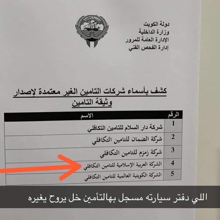 أسماء شركات التأمين التي لم يتم اعتماد وثيقة تأمينها