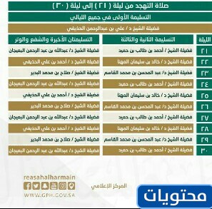 طاولة صلاة التهجد بالمسجد النبوي خلال شهر رمضان 1442 هـ