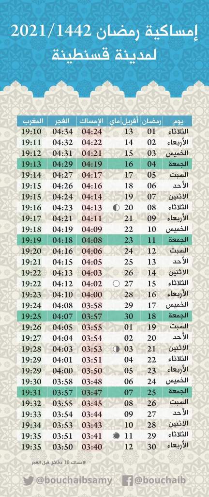 رمضان 2021 ولاية قسنطينة ساعات اليوم