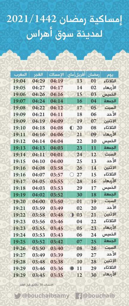 2021 توقيت رمضان ولاية سوق أهراس