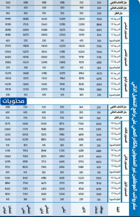 جدول رواتب العمل الحر في وزارة الصحة