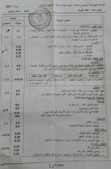 تصحيحات لامتحان شهادة التعليم الابتدائي العربي 2017 تصحيحات لامتحان شهادة التعليم الابتدائي العربي 2017