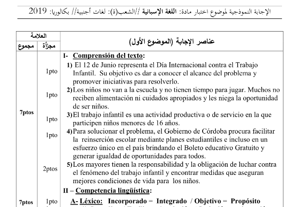 تصحيحات لدرجة البكالوريوس الإسبانية عام 2019