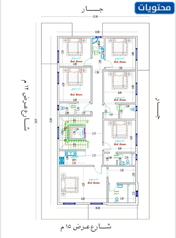 فلل مخطط طابق مع سلالم داخلية