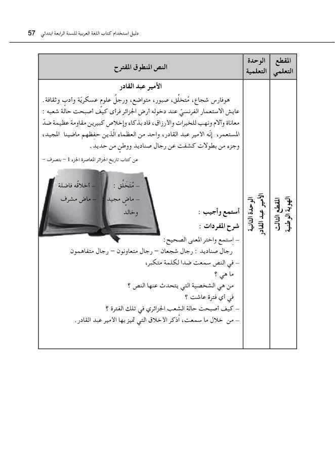نص للأمير عبد القادر السنة الرابعة الابتدائية الجيل الثاني - تعرف على المشغل